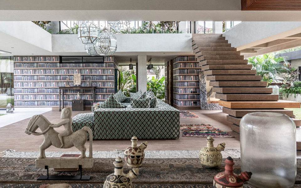 The villa’s open living room